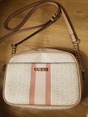 GUESS Pink Stripe Logo Crossbody Bag-Pre-Owned In Good Condition